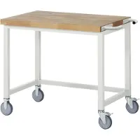 RAU Werkbank Serie 8000, fahrbar, Arbeitsplatte Buche-Massiv, B 1000 x T 700 x H 880 mm