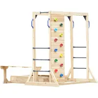 Axi Dex Klettergerüst aus Holz in Braun | Kletterspielplatz für Kinder mit Kletterwand, Sandkasten, Monkey Bars und Picknicktisch | Vielseitiges