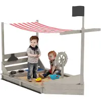Outsunny SANDKASTEN Sandkiste groß mit Abdeckung im Schiff Design Matschekiste aus Holz