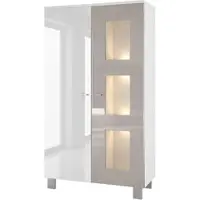 Vladon VITRINE Denjo Tür in Sandgrau Hochglanz