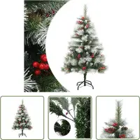 The Living Store Künstlicher Weihnachtsbaum Klappbar mit Zapfen & Beeren 150 cm