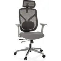 Hjh OFFICE High End Bürostuhl CASSILIS W Ergonomischer Schreibtischstuhl mit Armlehnen (höhenverstellbar) Stoff / Netzstoff Grau Drehstuhl für Büro, Zuhause