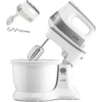 TZS First Austria Handmixer mit 3,5L Kunststoffschüssel mit Automatikantrieb, 500W, 5 Geschwindigkeiten, Turbofunktion, inkl. Knethaken und Rührbesen