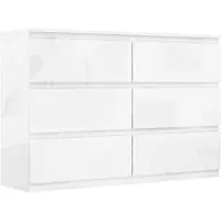 HOMCOM Kommode mit 6 Schubladen modernem Design Stauraum Flur Kippschutz 112x34x75 cm Hochglanzweiß