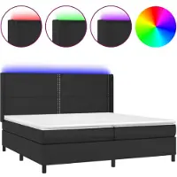 vidaXL Boxspringbett mit Matratze & LED Schwarz 200x200 cm Kunstleder
