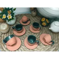 Halay Keramik Espressoset 6 teilig - 6 Espressotassen mit Untertassen - handgefertigtes Geschirr - spülmaschinenfest und ofenfest