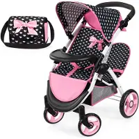 Bayer Twin Star Zwillingspuppenwagen, Schwarz/Rosa