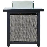 Teamson Home Draussen Garten Rattan Propangas Feuerstelle Tischbrenner, Rauchfreie Feuerstelle, Terrassenmöbelheizung mit Glasscheibe, Lavasteinen und Abdeckung