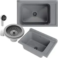 Granitan - Waschbecken - Spülbecken 58x38 cm - Spüle Grau - mit Siphon - MONZA