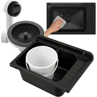 Granitan - Waschbecken - Spülbecken 58x38 cm - Spüle Schwarz - mit Siphon - MONZA