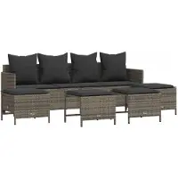 vidaXL 5-tlg. Garten-Sofagarnitur mit Kissen Grau Poly Rattan