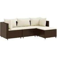 vidaXL 4-tlg. Garten-Lounge-Set mit Kissen Braun Poly Rattan