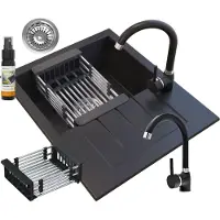 Granitan - Granitspüle - Küchenspüle - 57x46 cm - Schwarz - mit Armatur BETA und Abtropfgestell - MILANO