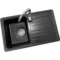 Granitan - Granitspüle - Spülbecken 75,5x45,8 cm - Küchenspüle Schwarz - mit Armatur - LEMON