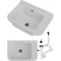 Granitan - Waschbecken - Spülbecken 50,8x33,8 cm - Spüle Weiß - mit Siphon - POLO