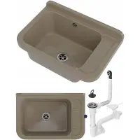 Granitan - Waschbecken - Spülbecken 50,8x33,8 cm - Spüle Beige - mit Siphon - POLO