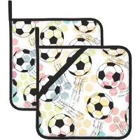 Markenlos Topflappen im Fußball-Aquarellmotiv, 2er-Set, hitzebeständige und rutschfeste Küchen-Topflappen zum Kochen und Backen, Hot Pad, 20,5 x 20,5 cm