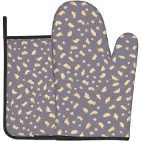 Markenlos 2-teiliges Set mit niedlichen Tiermotiven zum Kochen und Grillen, hitzebeständiger Ofenhandschuh und Topflappen, isolierter Handschuh mit Topflappen, Sommer-Blumengeschenk-Set