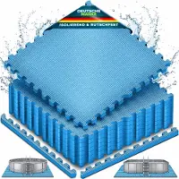 Tillvex Pool Bodenschutzmatte 16 Stück 62,5x62,5cm | Unterlegmatte 1 cm Dicke für Pool Planschbecken & Whirlpool | Poolmatte Bodenmatte Outdoor | Poolunterlage Bodenschutz Matten wärmeisolierend