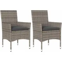 vidaXL Gartenstühle mit Kissen 2 Stk. Grau Poly Rattan