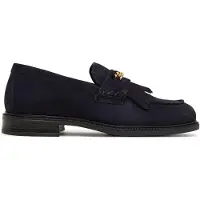 Tommy Hilfiger Loafer "TH CHAIN FRINGE SUEDE LOAFER", Damen, Gr. 37, Baumwolle Leder, schwarz (dunkelblau), Veloursleder, Schuhe Loafer, Blockabsatz, Slipper mit modischen Fransen
