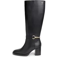 Tommy Hilfiger Stiefel "TH STUD HEEL RIDING KNEE BOOT", Damen, Gr. 39, Leder Textil, Normalschaft, schwarz, Nappaleder, Schuhe Stiefel, Blockabsatz, Langschaftstiefel mit modischem Zierriegel