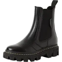 Tamaris Chelseaboots , Damen, Gr. 37, Textil, schwarz, Leder, Schuhe Chelseaboots, Blockabsatz, Stiefelette mit Kontrast-Rahmennaht