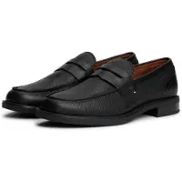 Tommy Hilfiger Slipper "LTH MIX DRESS HILFIGER LOAFER", Herren, Gr. 43, Leder Textil, schwarz, Schuhe Slipper, Abendschuh mit modischem Zierriegel, schmale Form