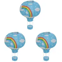 Torribaly 3Stück 12 Zoll Heiß Luft Ballon Papier Laterne Lampenschirm Decken Leuchte Hochzeit Party Dekor, Blau Regenbogen