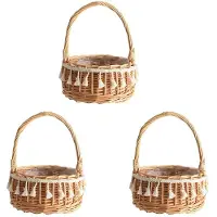 Torribaly 3X Gewebter Aufbewahrungskorb und Schleifen-Hochzeits-Blumenmädchen-Körbe Weiden-Rattan-Blumenkorb für Hausgarten-Dekor