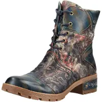 LAURA VITA Damen Schnürstiefelette mit floralen Prägungen Cocrailo 24, Größe:40 EU, Farbe:Blau