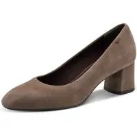 Tamaris Pumps , Damen, Gr. 36, Textil, braun (taupe), Ziegenveloursleder, clean, gepflegt, festlich, Schuhe Pumps, Blockabsatz, Abendschuh, Businesschuh in modischer Karreeform