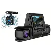Torribaly Auto-DVR-Kamera mit 3 Kameraobjektiven, Auto-DVR-Kamera mit Zwei Objektiven, 1080P HD-Dash-Kamera, Videorecorder, 24-Stunden-Parküberwachung, Dashcam