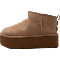 Ugg für Damen. 1135092 Braune Leder-Stiefeletten Classic Ultra Mini Platform (38), 3 bis 5 cm, Keine, Lässig