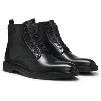 BOSS für Herren. 50573364 Schwarze Lederstiefeletten Calev (44), Wohnung, Schnürsenkel, Lässig
