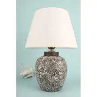 Opviq , Hochwertige Tischlampe mit Keramikkörper, Grau und Weiß, 42 cm hoch | PVC-Schirm, Durchmesser 30 cm, 150 cm Kabel | E27, max. 40 W, IP20, ideal für modernes Wohnen.