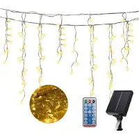 Jayseuw 400LEDs 10M Solar LED Eisregen Lichterkette Innen Lichtervorhang Eiszapfen Weihnachtsbeleuchtung 8 Modi Weihnachtsdeko Party Garten Warmweiß