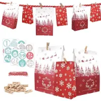 Sonstiges Adventskalender 2024 zum Befüllen mit Papiertüten Basteln Pinguin Tüten dunkelrot & rot