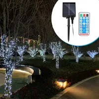 Jayseuw 50M 500LEDs Solar Lichterkette 8 Beleuchtungsmodell Garten Party Weihnachten Deko Kaltweiß