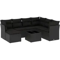 vidaXL 8-tlg. Garten-Sofagarnitur mit Kissen Schwarz Poly Rattan