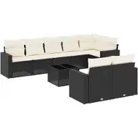vidaXL 9-tlg. Garten-Sofagarnitur mit Kissen Schwarz Poly Rattan