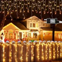 Jayseuw 10M 200LEDs Eisregen Lichterkette Warmweiß, Fenster Lichtervorhang mit 8 Modi , Weihnachtsbeleuchtung Party Balkon Garten Deko