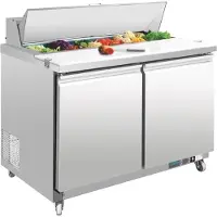 Polar U-Serie Doppeltür Saladette mit Vorbereitungstheke und Kühlschrank 405Ltr