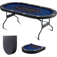 Sweiko Casino Pokertisch Klappbare Tischbeine 2140 x 1070 x 760 mm (L x B x H), Faltbarer Pokertisch, Schwarz & Blau Pokerauflage Klapptisch für 10 Spieler, Pokertisch mit Staubschutzhülle Tragbar