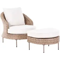 Beliani Gartensessel Braun Rattan mit Fußhocker Armlehnen Auflagen Metallbeien Boho Design Outdoor Rattansessel Loungesessel Sitzmöbel