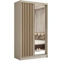 MargaretHadas24 120 cm Kleiderschrank Erika mit Lamellen und Spiegel Schwebetürenschrank Kleiderstange Garderobe (Farbe: kaschmir, artisan)