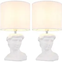Globo Lighting 2x Tischleuchte, Keramik, Textil, Weiß, Schalter, E14, H 33 cm
