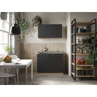 Respekta Mini / Singleküche Pantry Eiche Sägerau Weiß/Grau/Schwarz Merle 100 cm