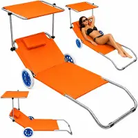 Lean Strand-Liegestuhl auf Rädern, Garten-Klappdach, Metall, Orange