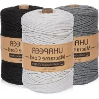 OEM Macrame-Drucke 4-Schichten Premium- DIY-Kotton- Schnur 200m x 3mm für Handwerk Pflanzenhänge Wanddekoration Geschenkverpackung DIY-Heimdekoration (Schwarz)